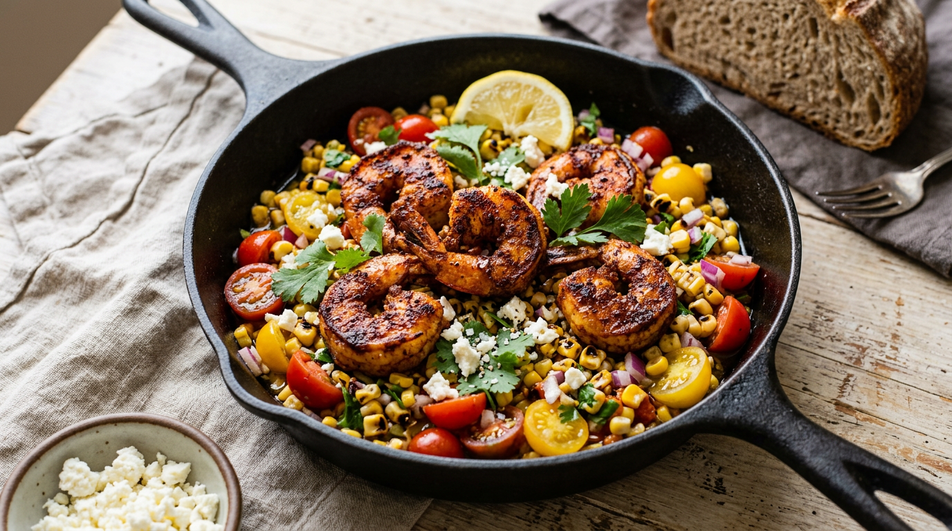 Crispy Spiced Shrimp with Charred Corn and Tomato Relish