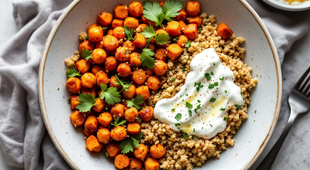Harissa Roasted Chickpea and Sweet Potato Bowl