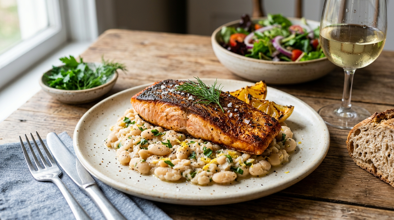 Smoky Paprika Salmon with Crushed White Beans