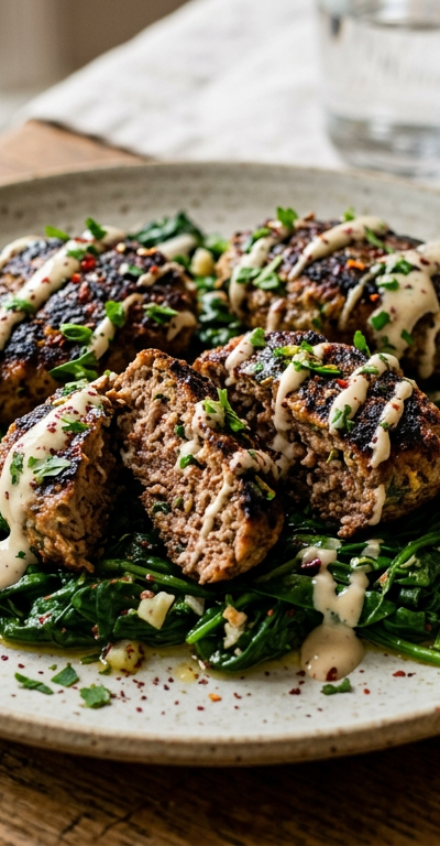 Turkish Spiced Beef Patties with Tahini-Lemon Drizzle