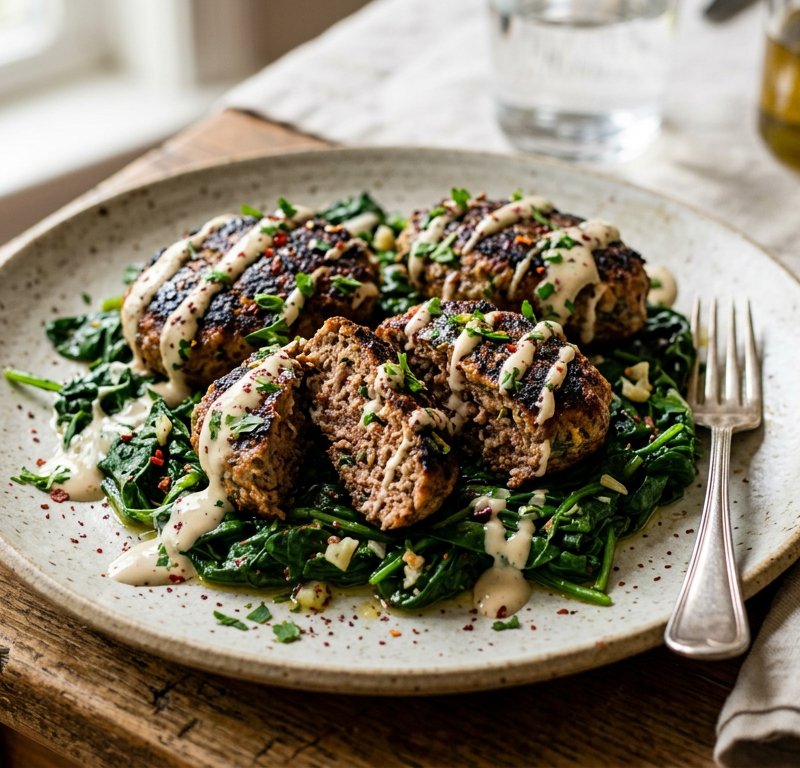 Turkish Spiced Beef Patties with Tahini-Lemon Drizzle