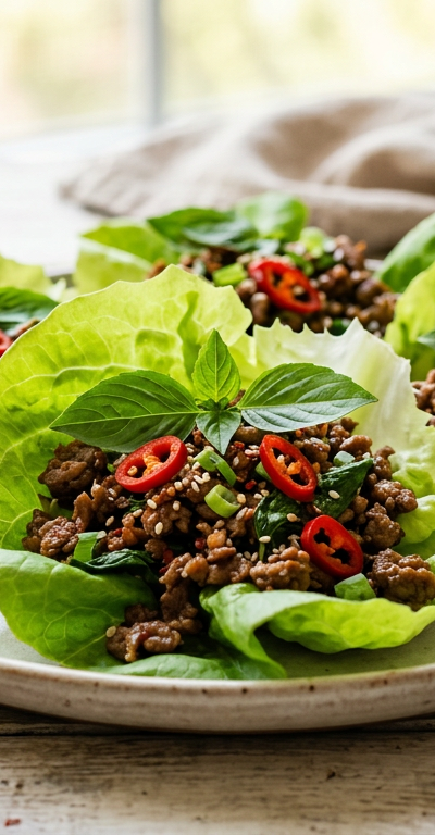 Thai Basil Beef Lettuce Wraps