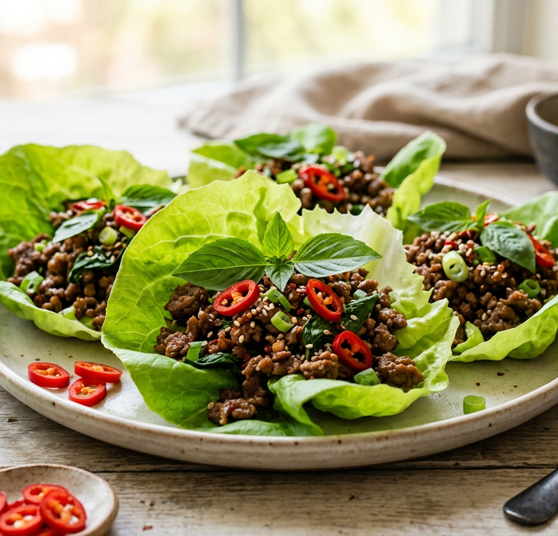 Thai Basil Beef Lettuce Wraps