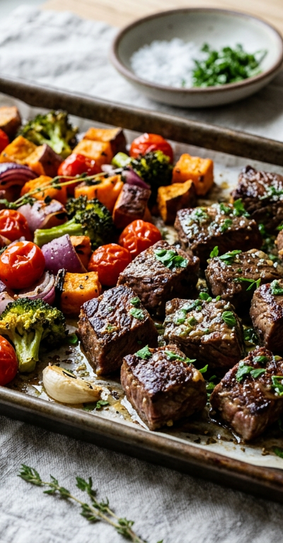 Garlic Butter Steak Bites & Roasted Veggies