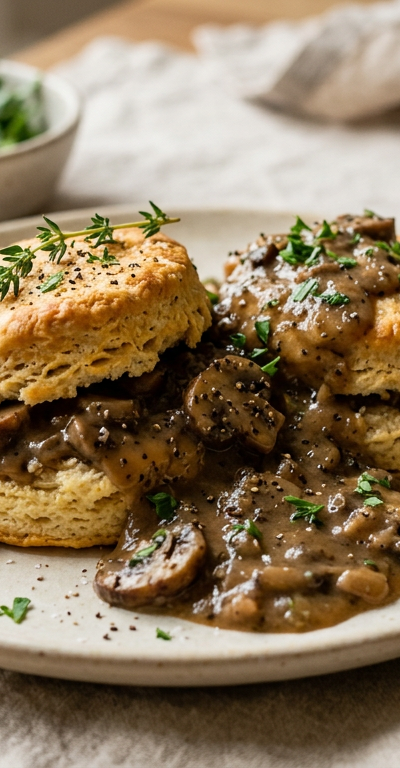 Classic Vegan Biscuits and Mushroom Gravy