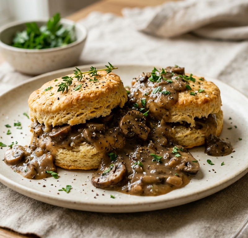 Classic Vegan Biscuits and Mushroom Gravy
