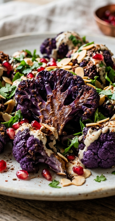 Roasted Purple Cauliflower with Tahini Drizzle