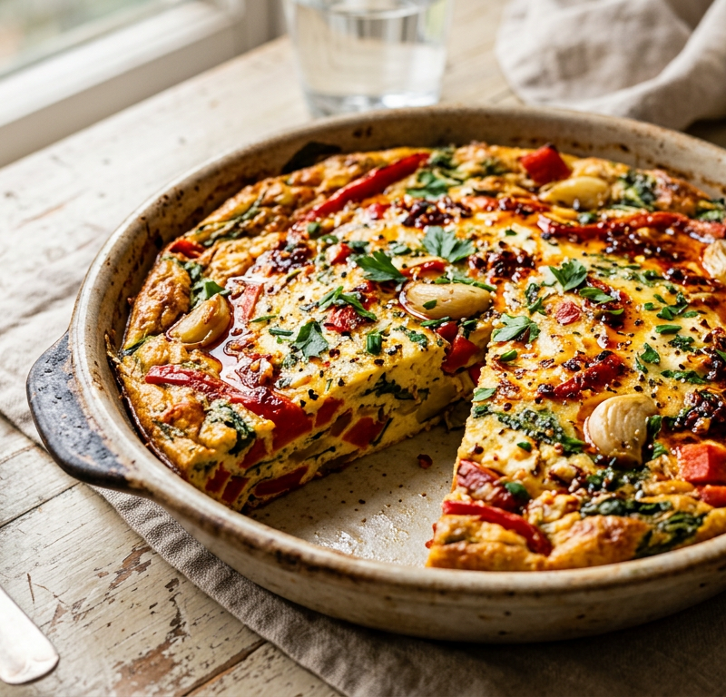 Roasted Garlic and Red Pepper Protein Frittata
