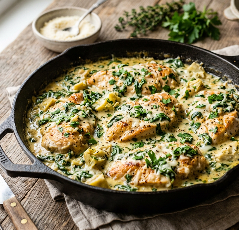 Creamy Spinach & Artichoke Chicken Skillet