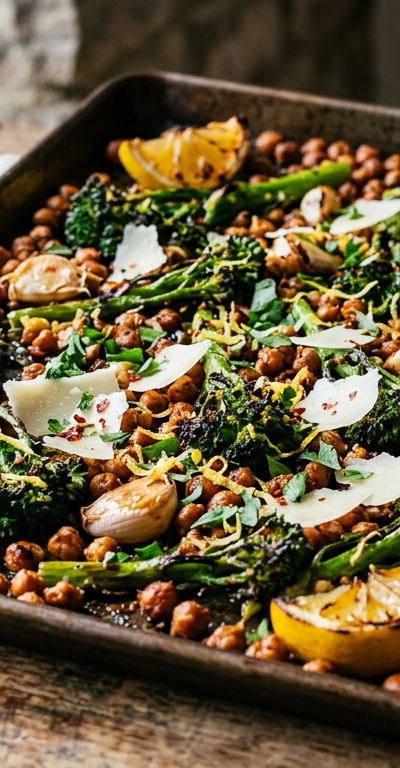 Crispy Chickpea and Charred Broccolini Sheet Pan