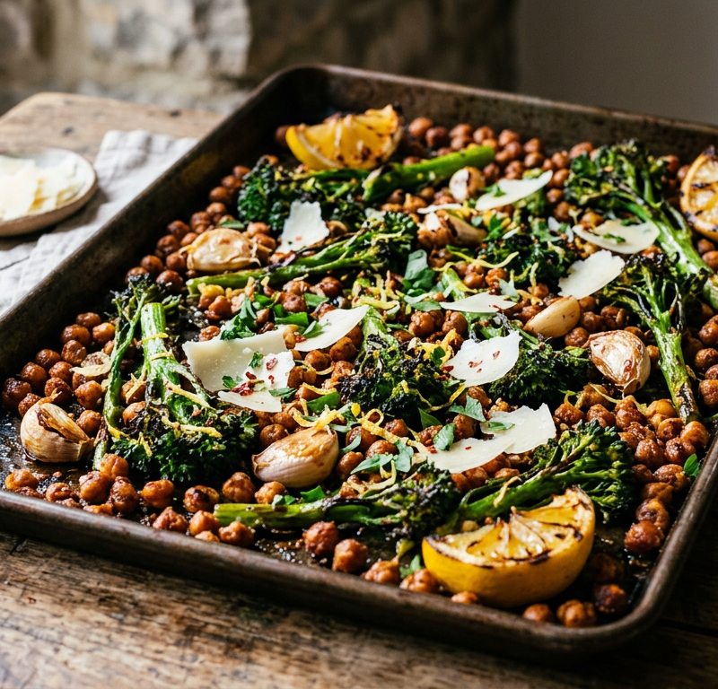 Crispy Chickpea and Charred Broccolini Sheet Pan