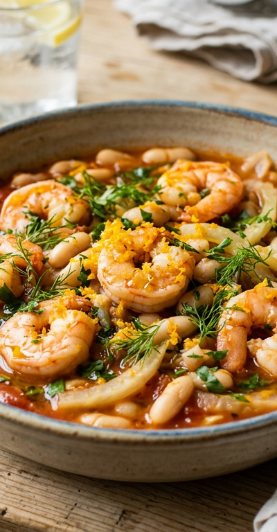 Shrimp & White Bean Stew with Fennel & Orange Zest