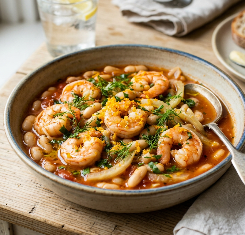 Shrimp & White Bean Stew with Fennel & Orange Zest