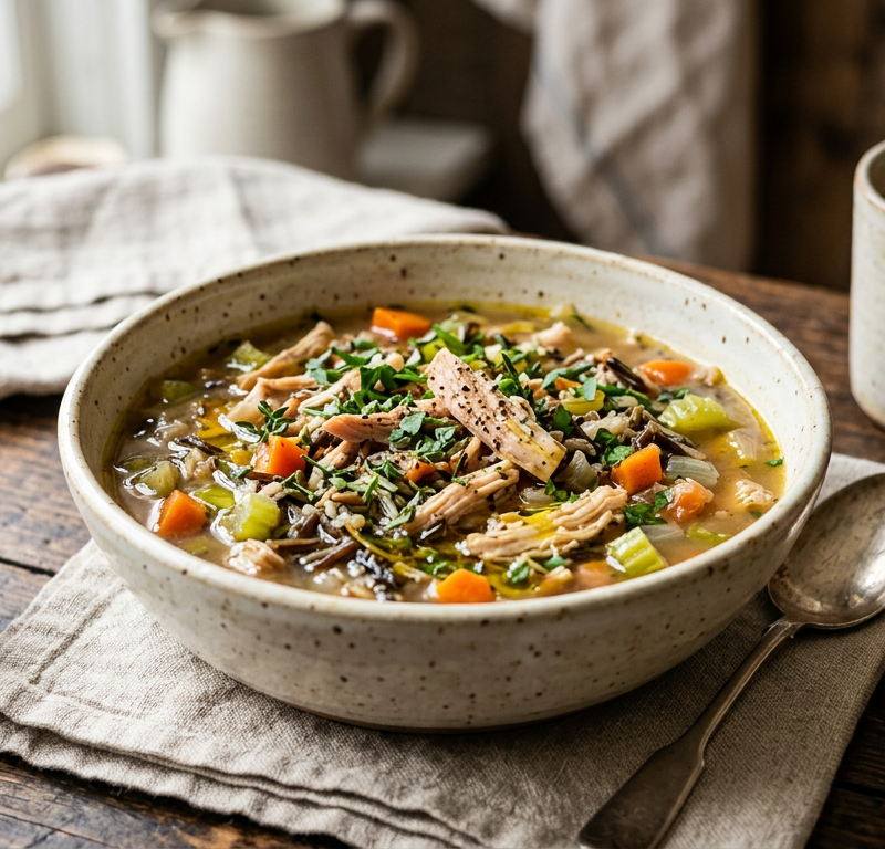 Smoky Turkey and Wild Rice Soup with Herbs