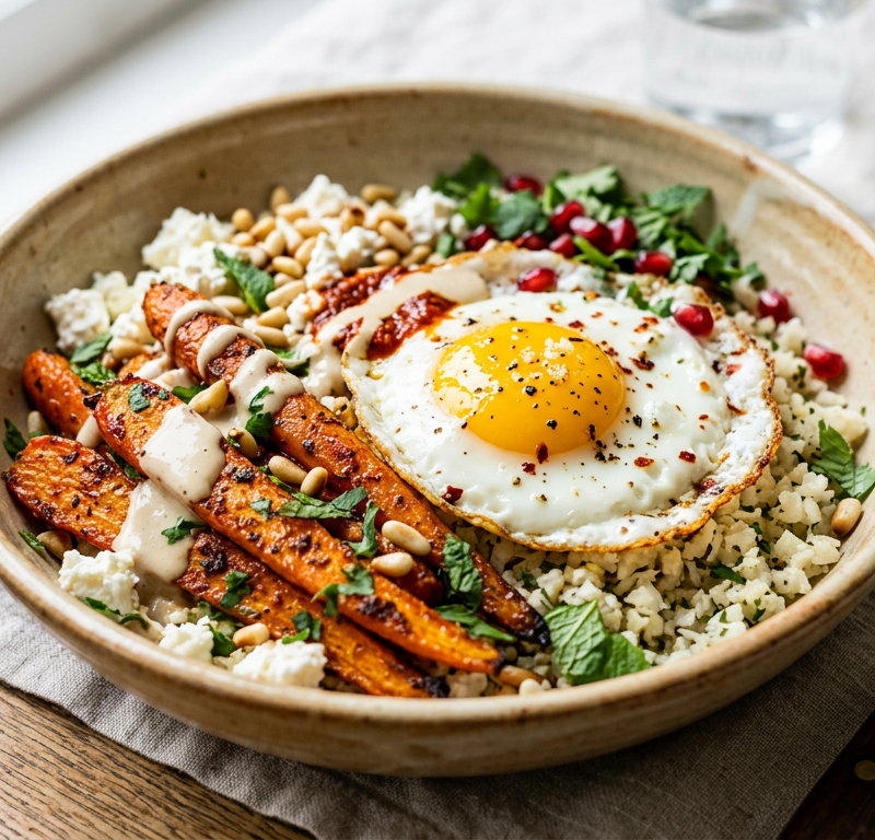 Harissa Carrot and Tahini Grain-Free Breakfast Bowl