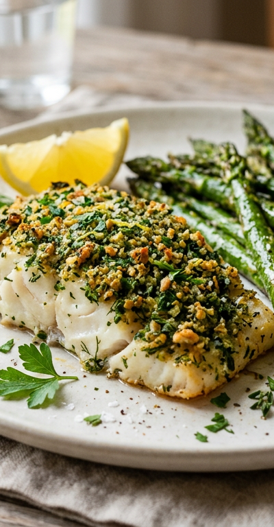 Herb-Crusted Cod with Roasted Asparagus