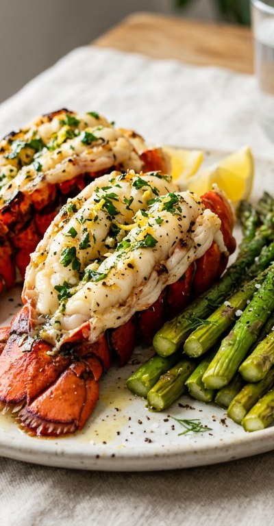 Garlic Butter Lobster Tail & Asparagus