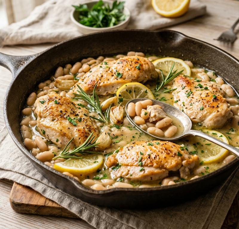 Garlic-Lemon Chicken and White Bean Skillet with Rosemary