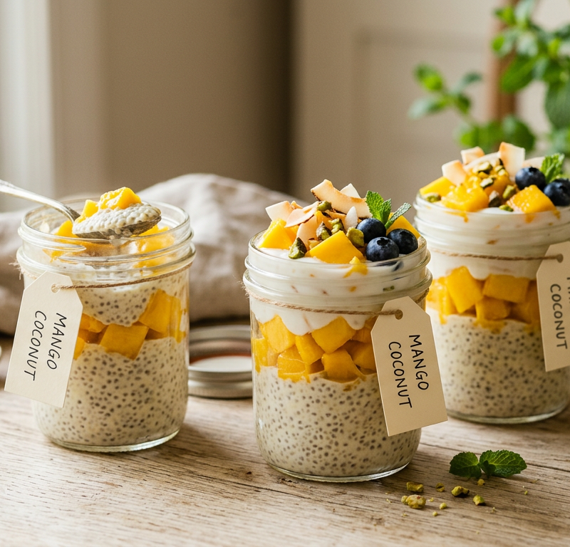 Mango Coconut Chia Pudding Jars