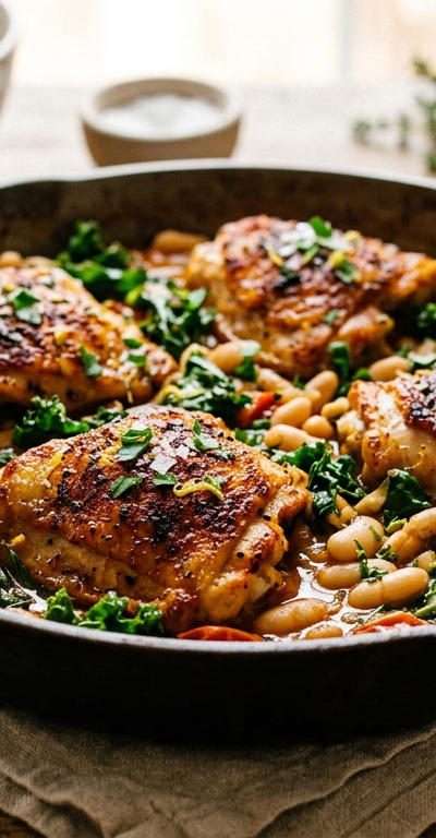 Smoky Paprika Chicken Thighs with White Beans and Kale