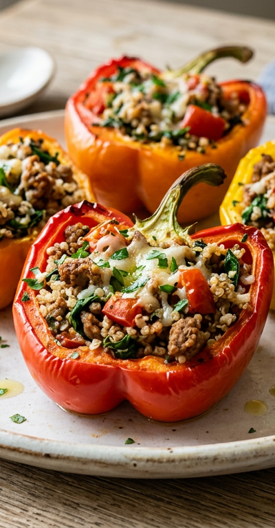 Ground Turkey and Quinoa Stuffed Bell Peppers
