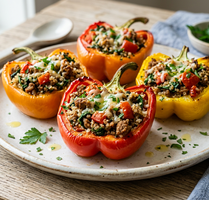 Ground Turkey and Quinoa Stuffed Bell Peppers