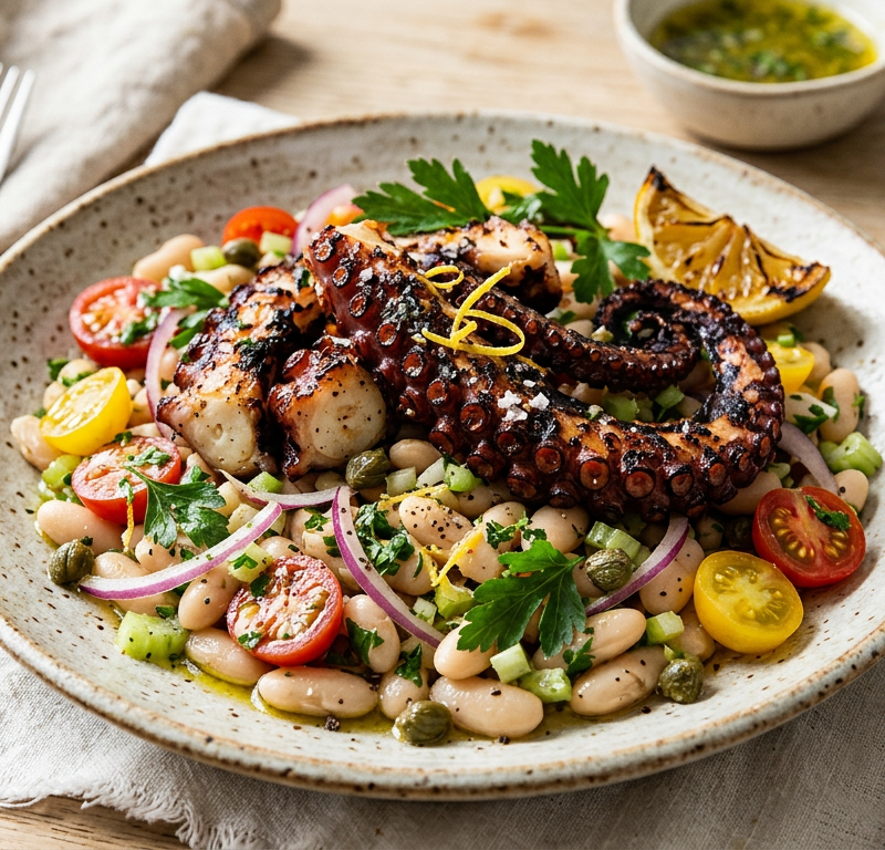 Charred Octopus and White Bean Salad with Lemon-Parsley Dressing