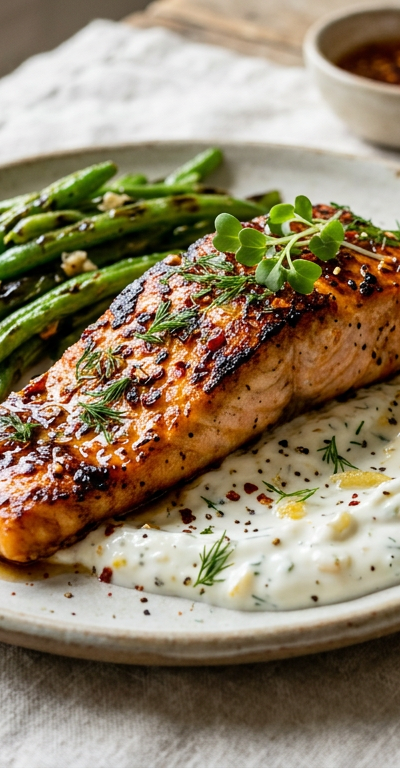 Hot Honey Salmon with Preserved Lemon Yogurt