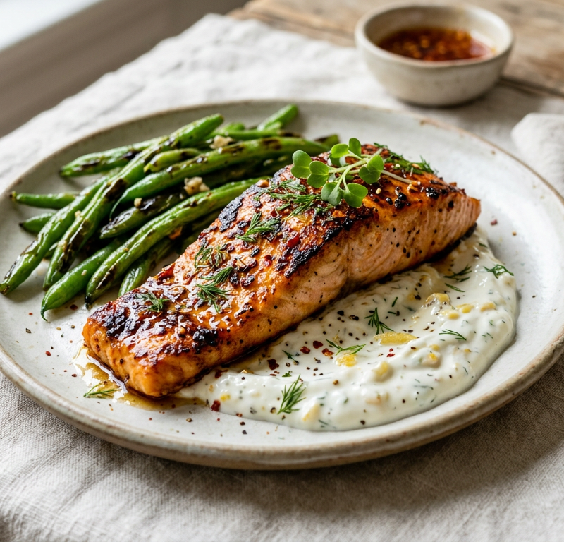 Hot Honey Salmon with Preserved Lemon Yogurt