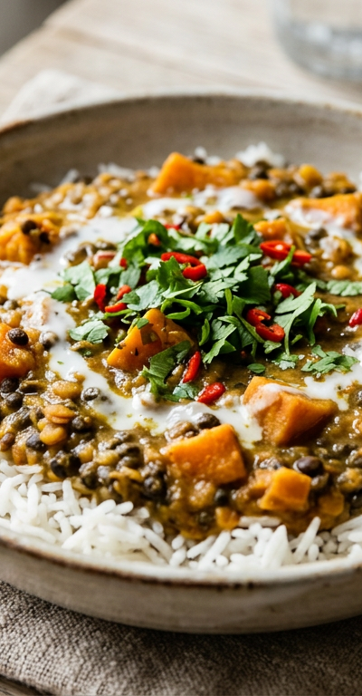 Creamy Coconut Sweet Potato & Black Lentil Dal