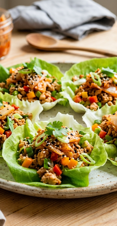 Chicken Lettuce Kimchi Cups