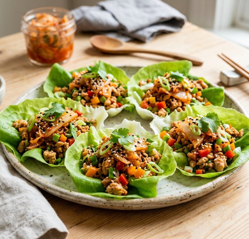 Chicken Lettuce Kimchi Cups