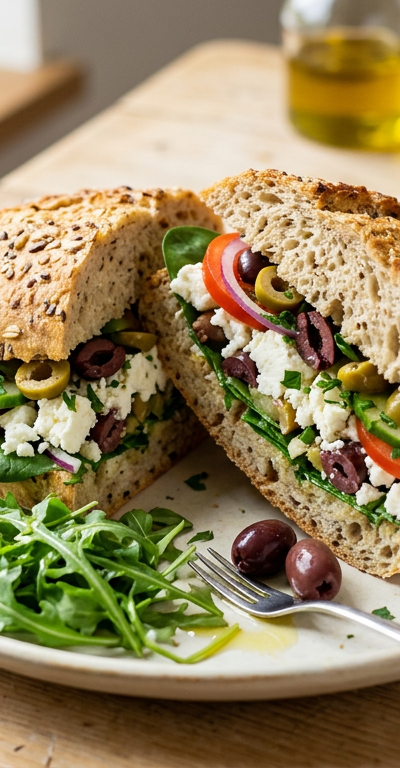 Feta Cheese and Olive Sandwich