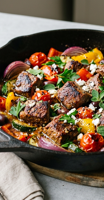 Mediterranean Lamb and Vegetable Skillet