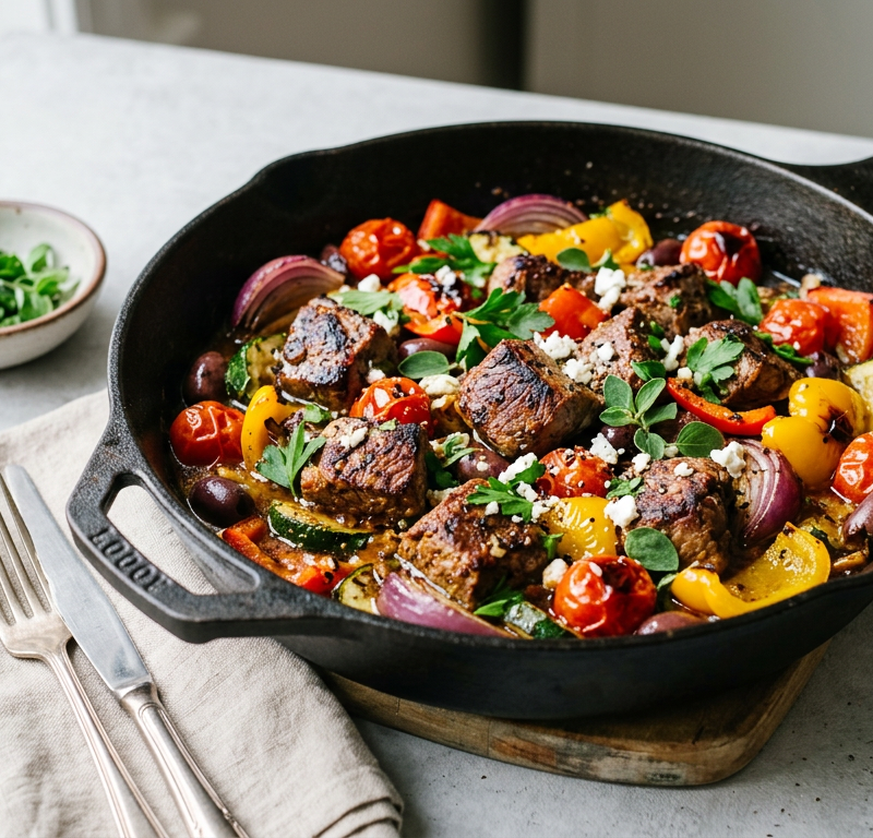 Mediterranean Lamb and Vegetable Skillet