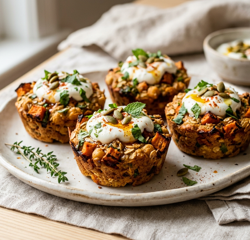 Harissa Sweet Potato and Chickpea Breakfast Muffin-Tops