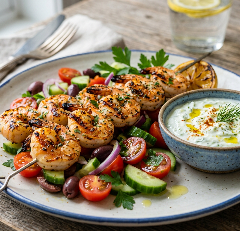 Grilled Shrimp Skewers with Tzatziki