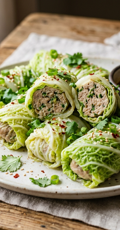 Asian Cabbage Turkey Rolls