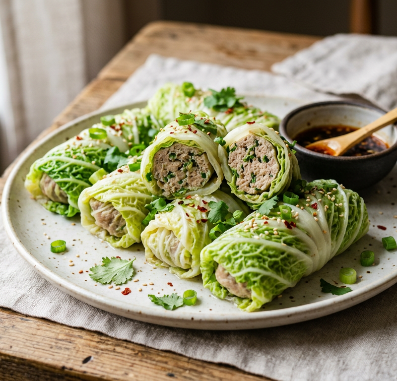 Asian Cabbage Turkey Rolls