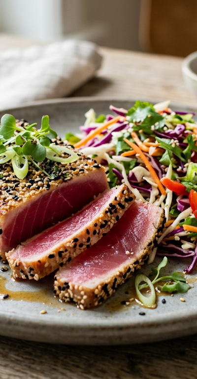 Sesame Crusted Ahi Tuna with Ginger Slaw