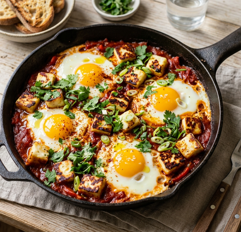 Harissa Egg and Halloumi Breakfast Skillet