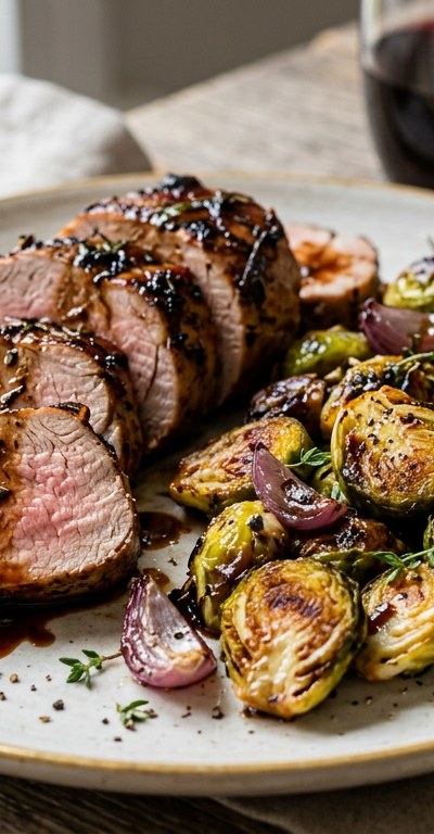 Balsamic Glazed Pork Tenderloin & Brussels Sprouts