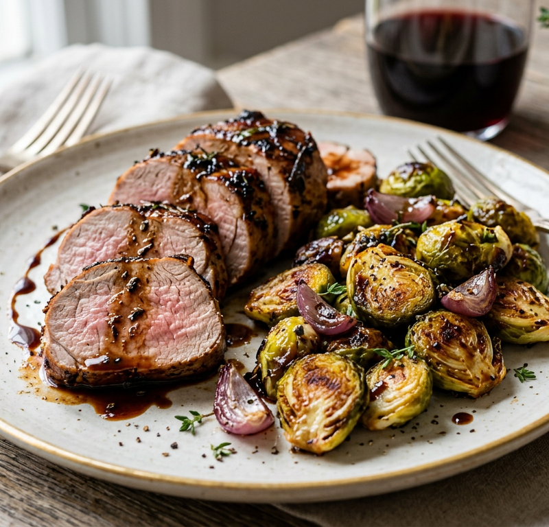 Balsamic Glazed Pork Tenderloin & Brussels Sprouts
