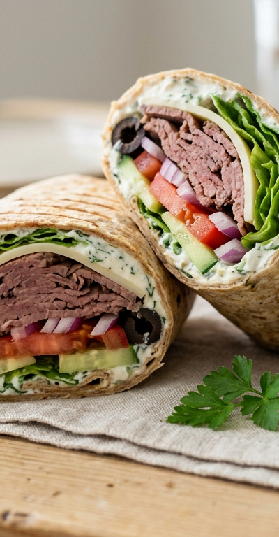 Mediterranean-Style Roast Beef and Cheddar Wrap