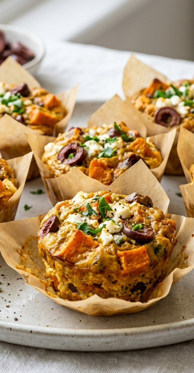 Spiced Sweet Potato and Olive Egg Muffins