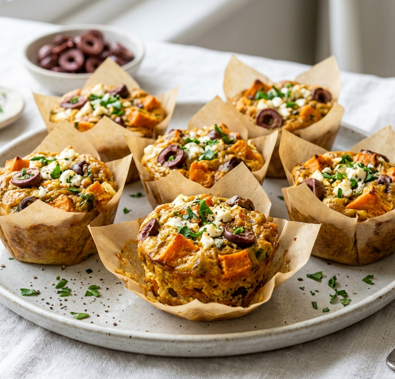 Spiced Sweet Potato and Olive Egg Muffins