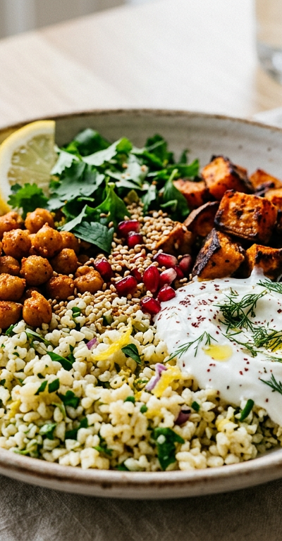 Harissa Roasted Chickpea and Sweet Potato Bowl