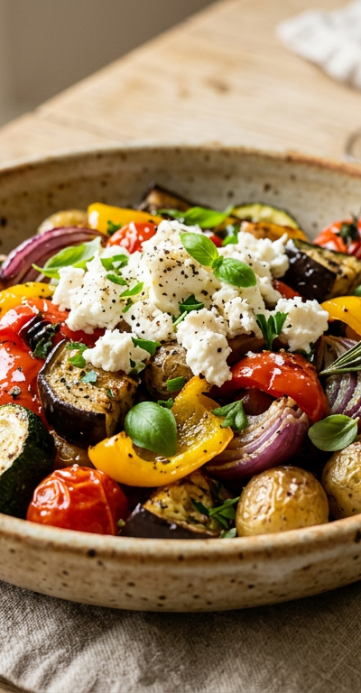 Herb-Roasted Mediterranean Vegetables with Goat Cheese