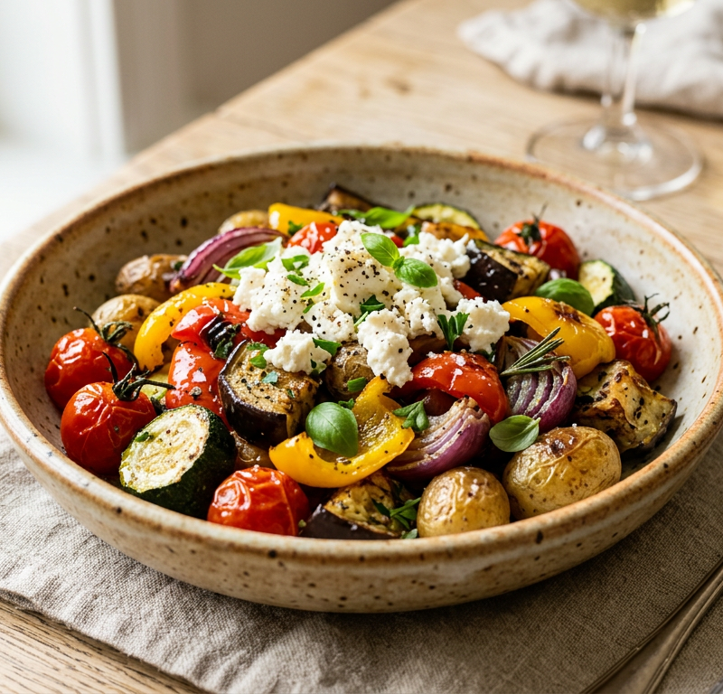 Herb-Roasted Mediterranean Vegetables with Goat Cheese