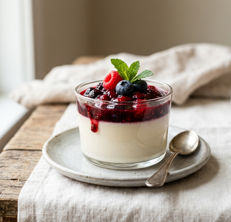 Coconut Milk Panna Cotta with Berry Compote